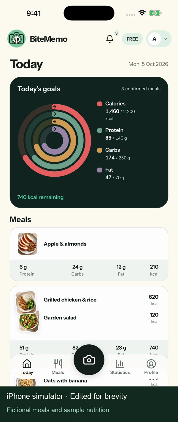 iPhone simulator demo: See your daily nutrition in Goal rings